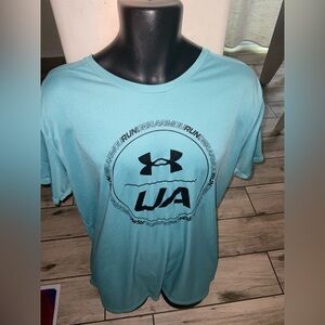 Men’s used Under Armour spell out blue running shirt size 3XL big fitted